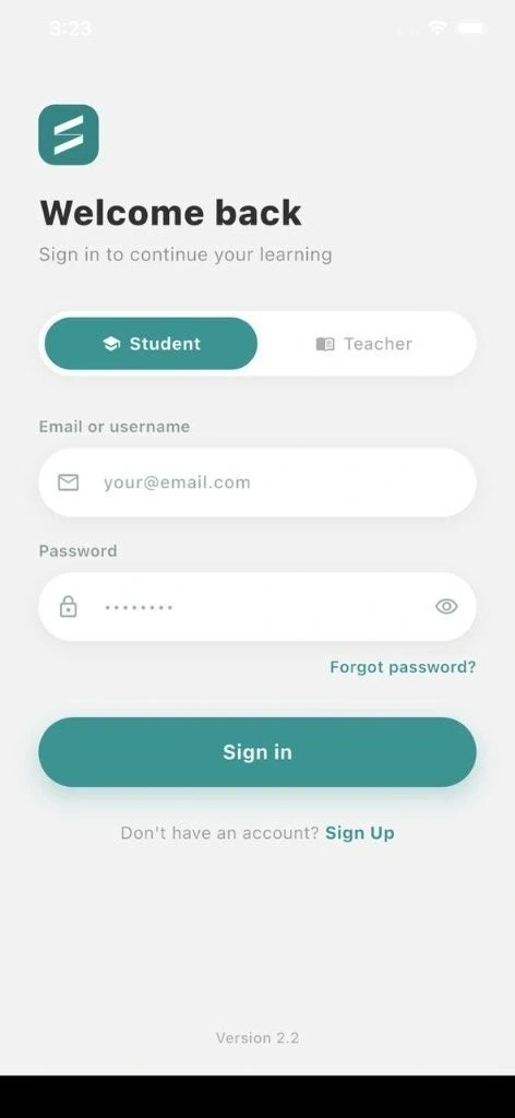 Sign in screen in the Source Code Academia app